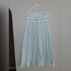 Eileen West blue & white geometric Nightgown 100% Cotton Trad Wife Size M